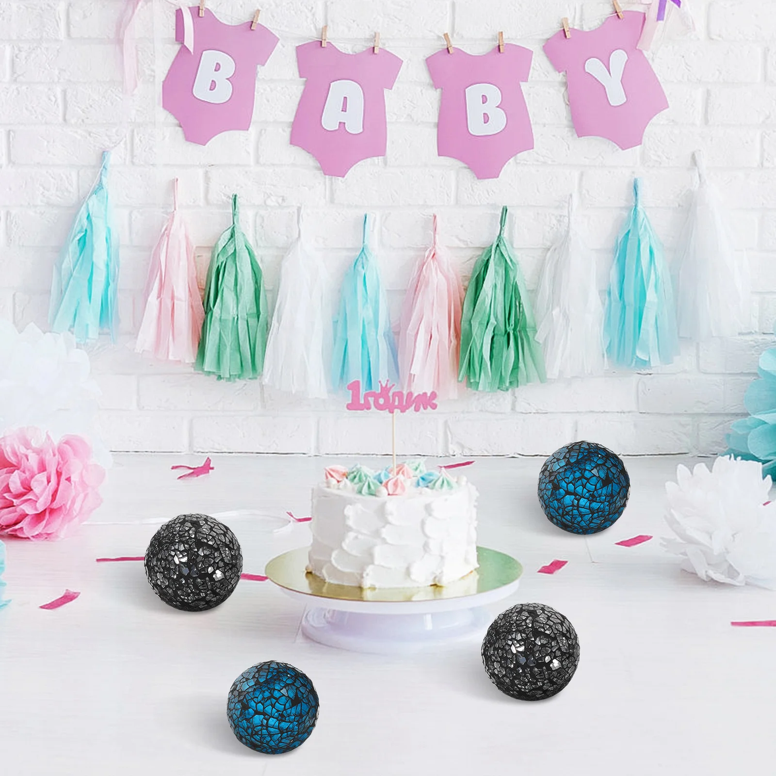 

8Pcs Glass Ball Ornaments 6Cm Reflective Mosaic Sphere Decorative Fillers for Home Tabletop Shelf Display Modern Interior Accent