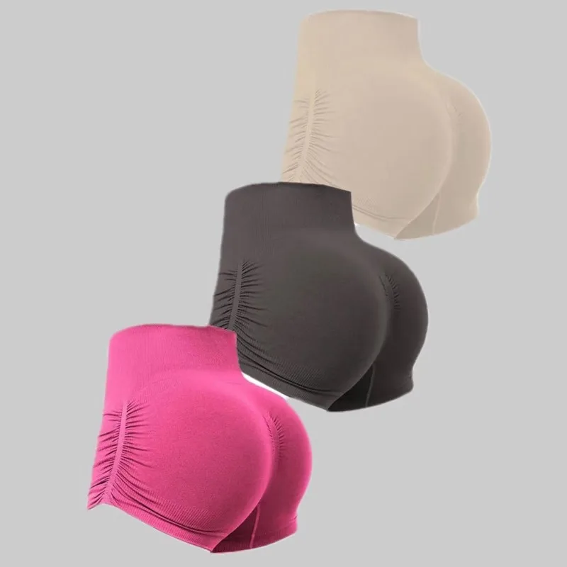 Women Seamless Wrinkles Shorts High Elastic Yoga Shorts High Waist Sexy Hip Liftting  Summer Gym Trainning Running Leggings