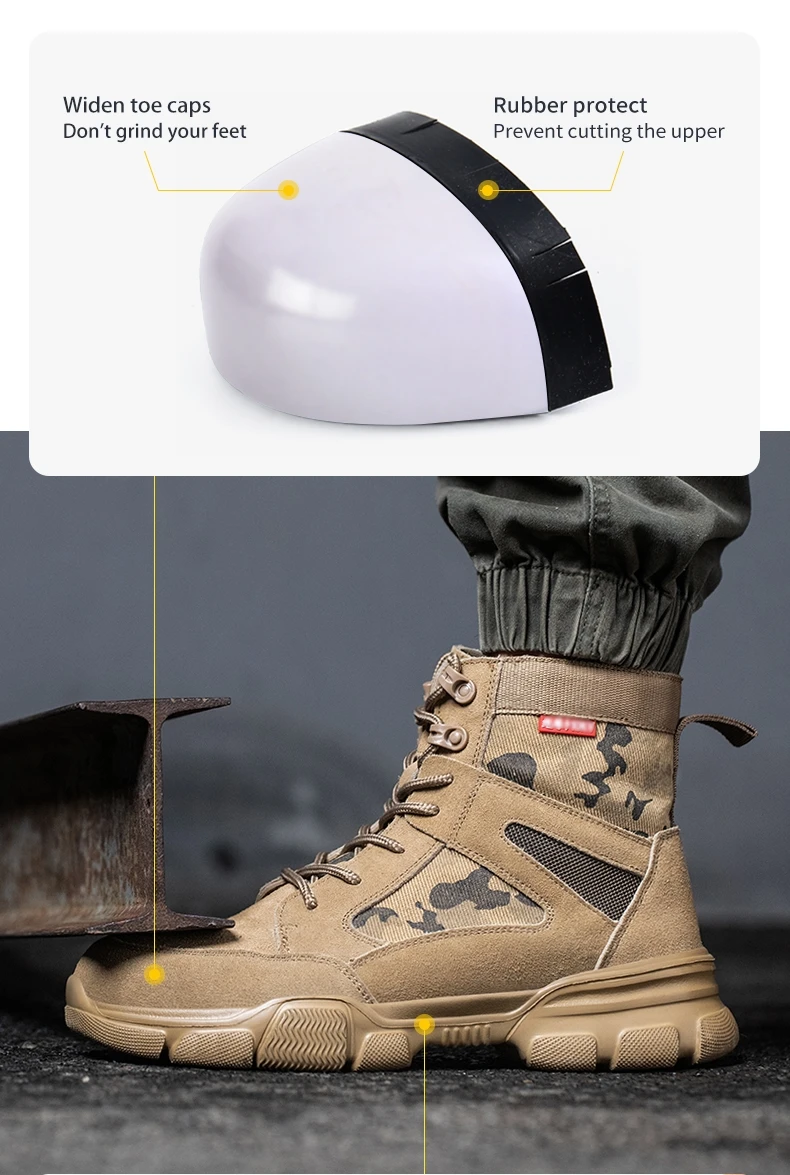 Outdoor Männer Arbeitsstiefel Sicherheitsschuhe Anti-Pannen-Sicherheitsstiefel Arbeit Stahlkappe Schuhe Unzerstörbar Desert Combat Boots Schutz – Detail 5
