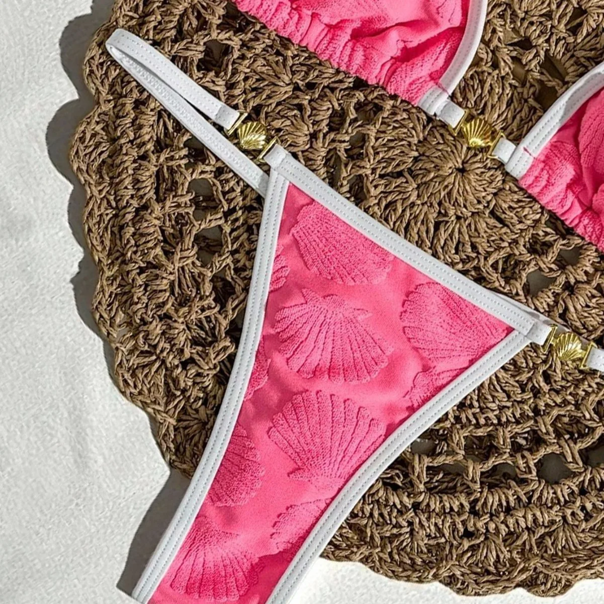 Fleur gaufrage maillots de bain unis licou String Triangle Micro Bikini String Sexy maillot de bain femmes maillot de bain deux pièces Bikini ensemble