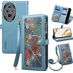 Lanyard printing Zipper Wallet Flip Leather Case for HONOR 200 PRO HONOR200 Card Slot Mobile Phone Cover With Free Rope