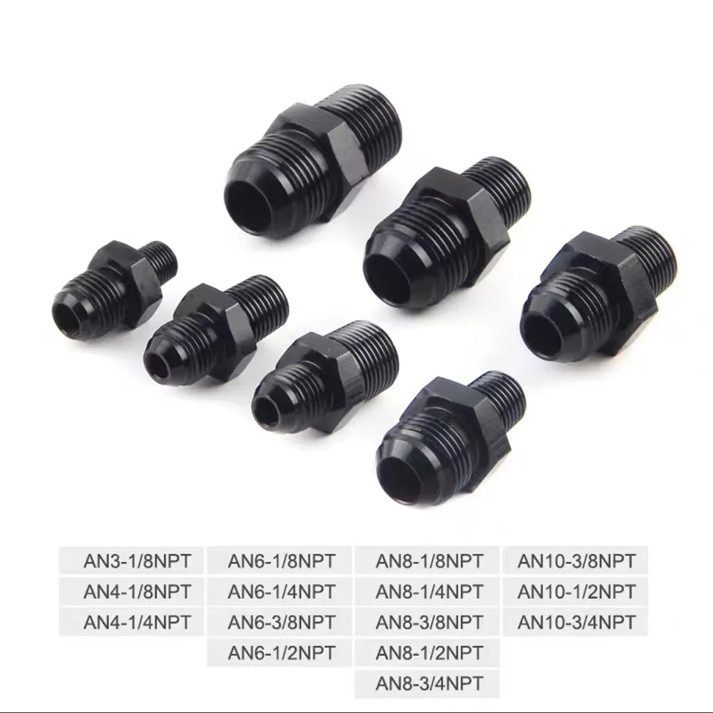 Black AN3 - AN16 to 1/8 1/4 3/8 1/2 3/4 NPT Oil Cooling Adapter Universal Straight Pipe Adapter Hose Threaded Joint