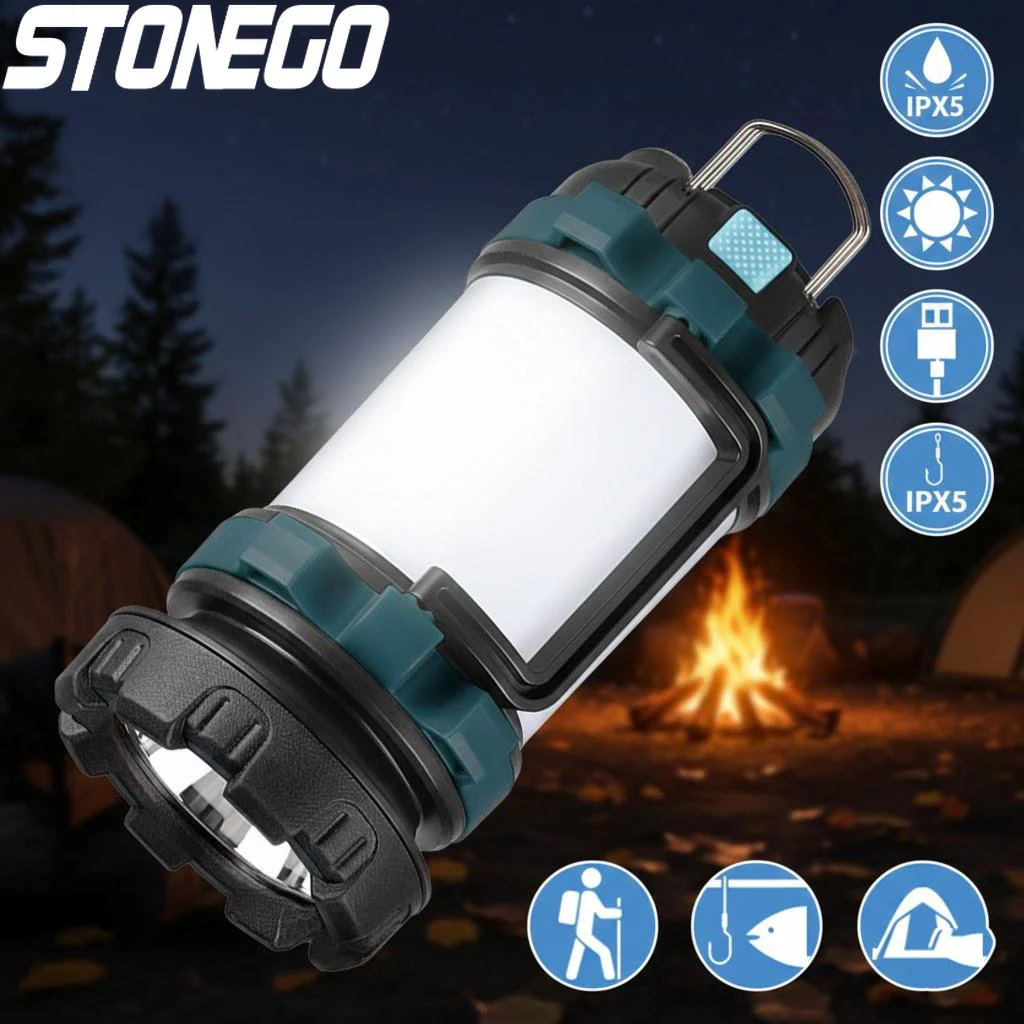 

Светодиодный портативный фонарь для кемпинга, USB перезаряжаемый фонарик с индикатором питания, функция мобильного аккумулятора