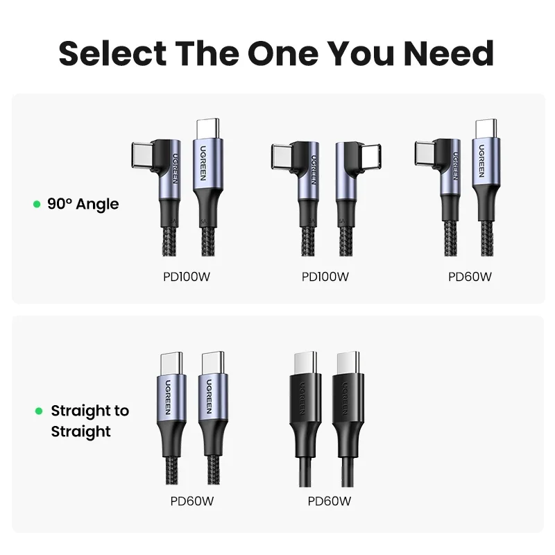 UGREEN 5A Right Angle USB C Cable 100W PD Fast Charging Type C 90 Degree Quick Charge Data USB C Cable for iPhone 15