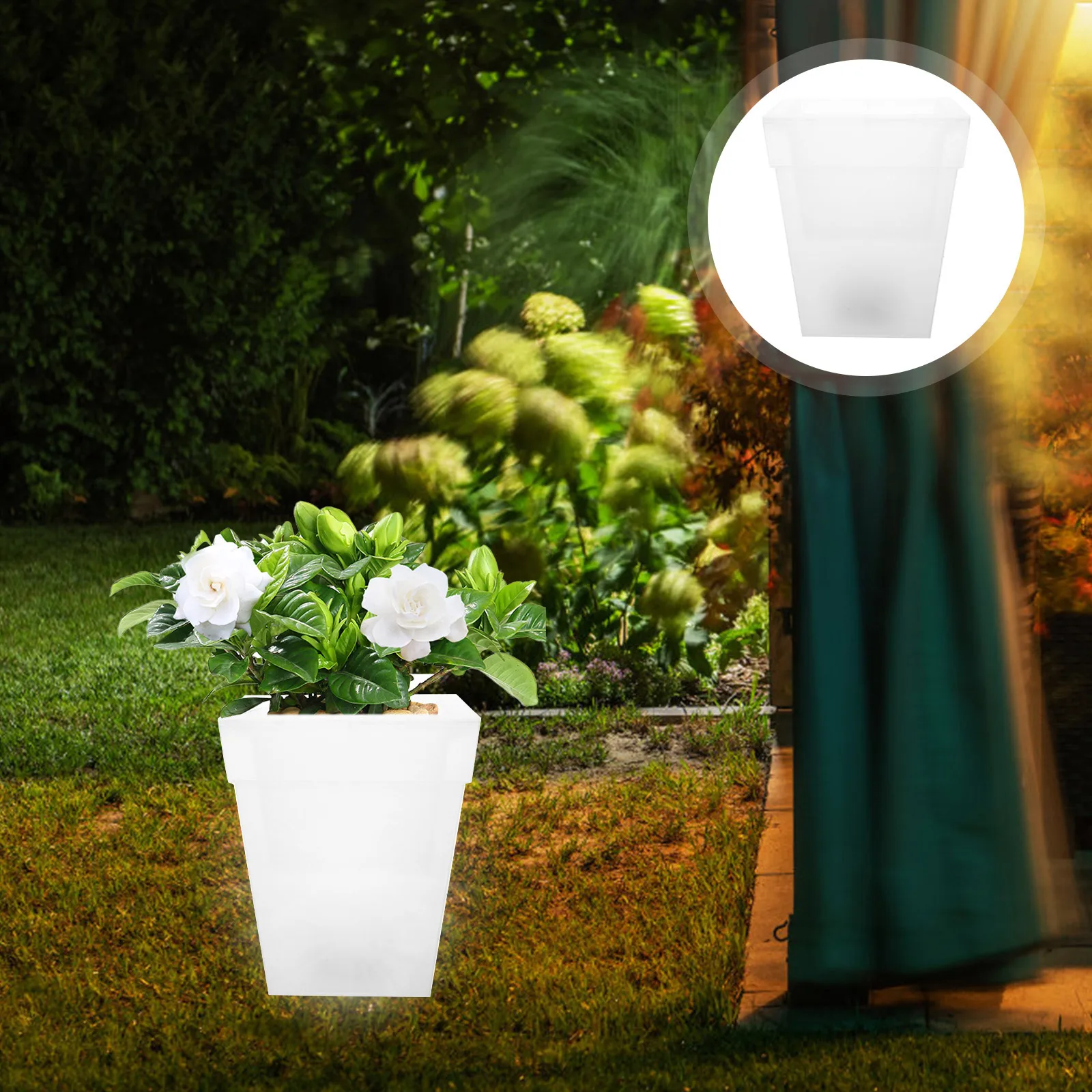 

Square Solar Powered Flowerpot Luminous Plastic Planter Outdoor Garden Decorative Glowing Plant Pot Solar Light Planter Lamp
