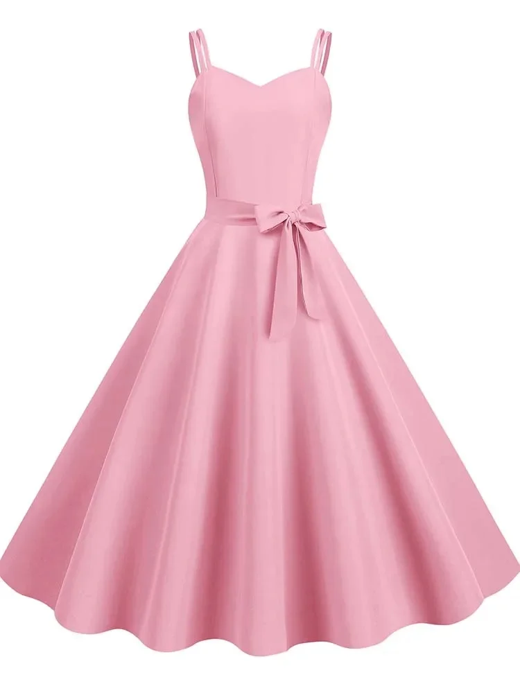 

Customized Simple Charmeuse Sash Bow Draped A-line Spaghetti strap Midi Dresses Bespoke Occasion Dresses Fashion Elegant Casual