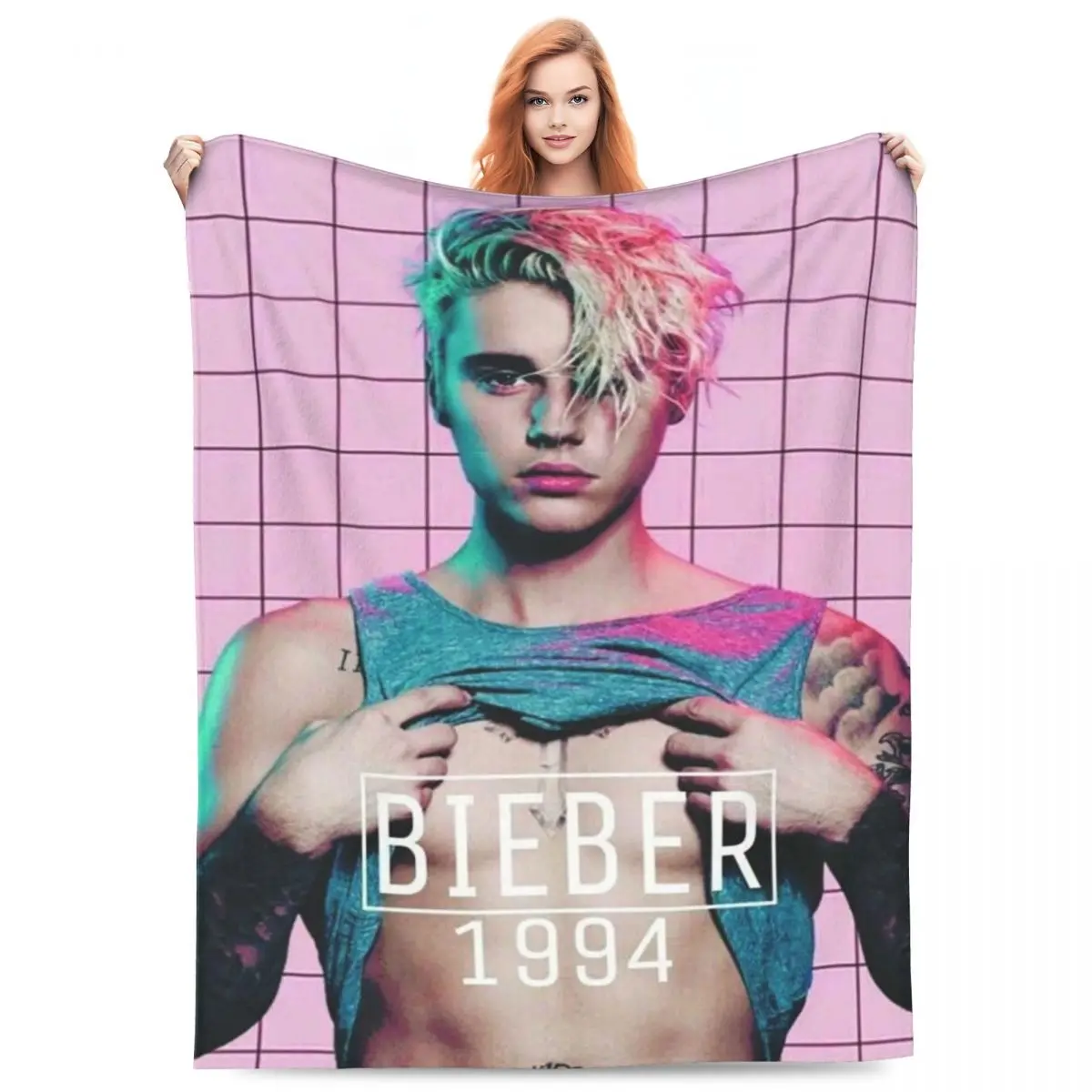 J-Justin Biebers Flannel Blanket Pink Singer Warm Soft Throw Blanket for Couch Chair Picnic Funny Bedspread Sofa Bed Cover