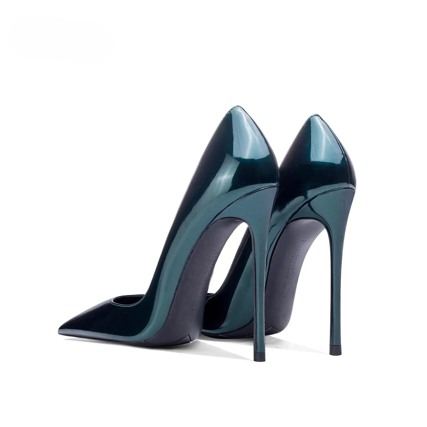 أحذية فردية أصلية جديدة، كعب عالٍ من الجلد اللامع باللون الأخضر الداكن، أحذية نسائية احترافية مثيرة بفم ضحل