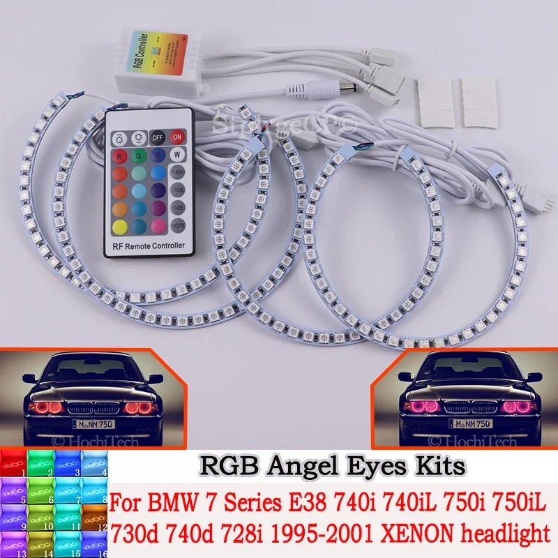 DRL Angel Eyes LED RGB CCFL SMD headlight 4 ring set For BMW 7 Series E38 740i 750i 750iL 740d 728i 1995-2001 XENON headlight