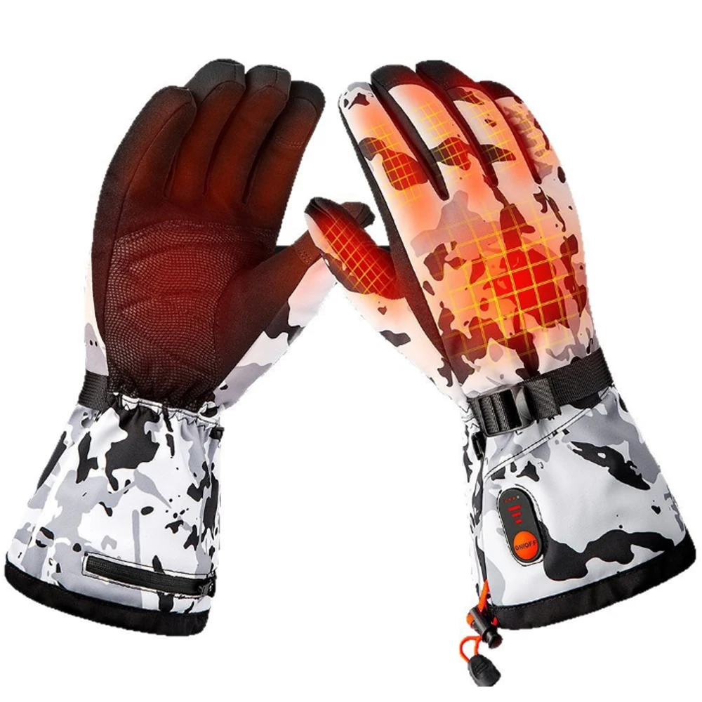 7.4V Heated Camo Gloves, Electric Rechargeable Waterproof Hunting Skiing Gloves, 3-Level Heat Winter Outdoor Thermal Gloves