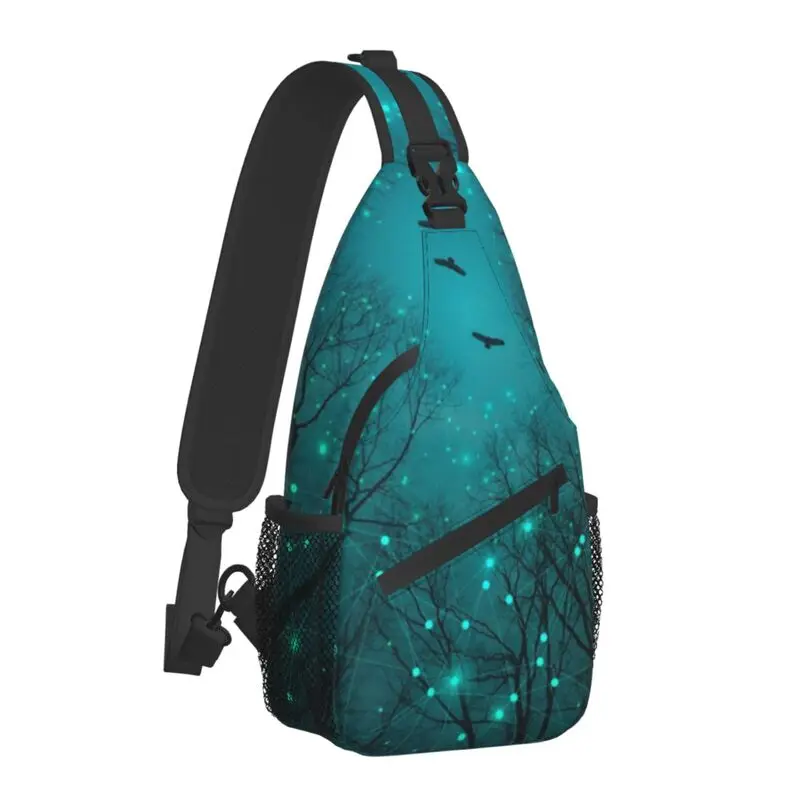 Forest Galaxy Stars Sling Crossbody Backpack Men Custom The Starry Night Shoulder Chest Bag for Cycling Camping Daypack