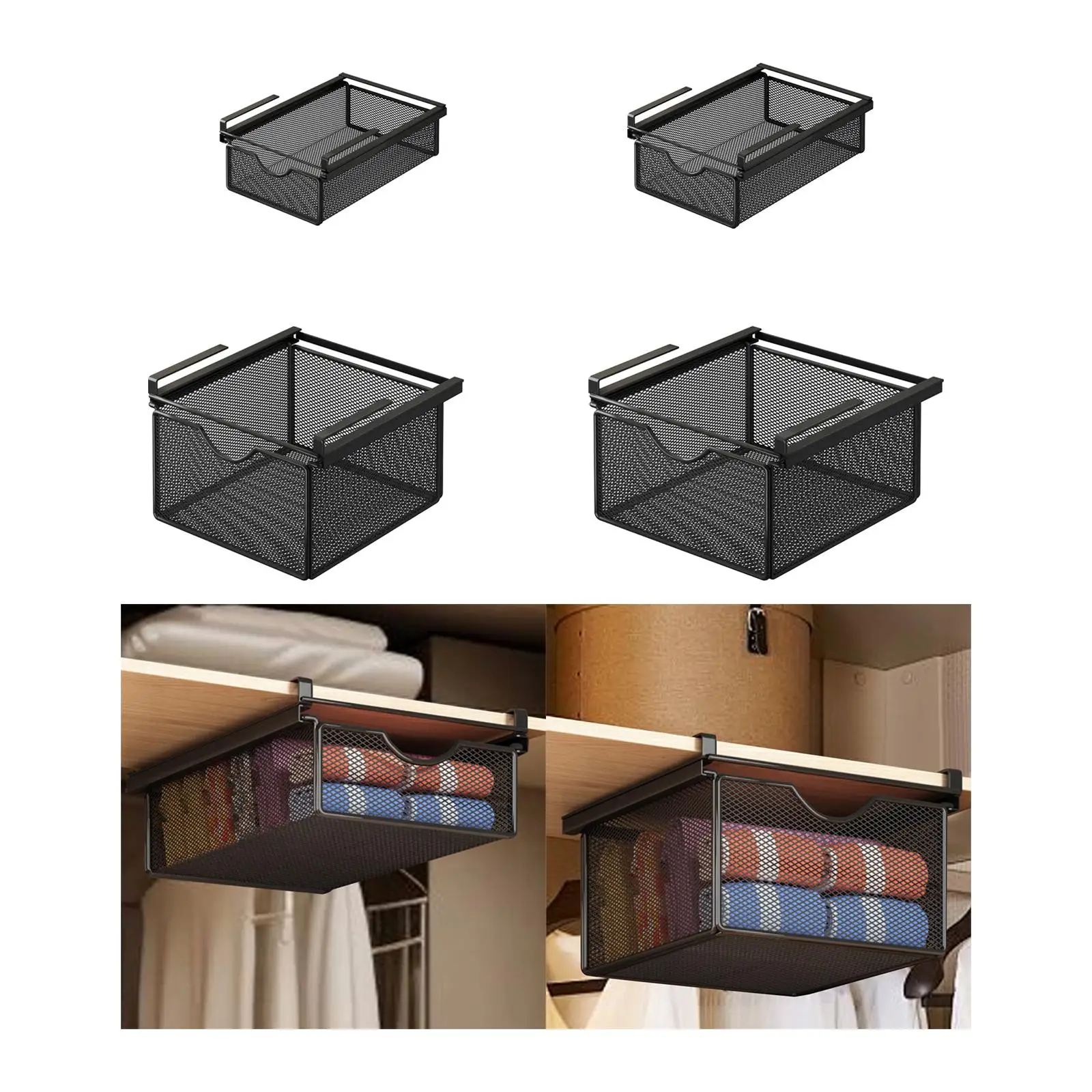 

Hanging Pullout Drawer Basket Heavy Duty Decorative Under Cabinet Hanging Drawer for Dresser Dining Room Home Pantry Cupboard