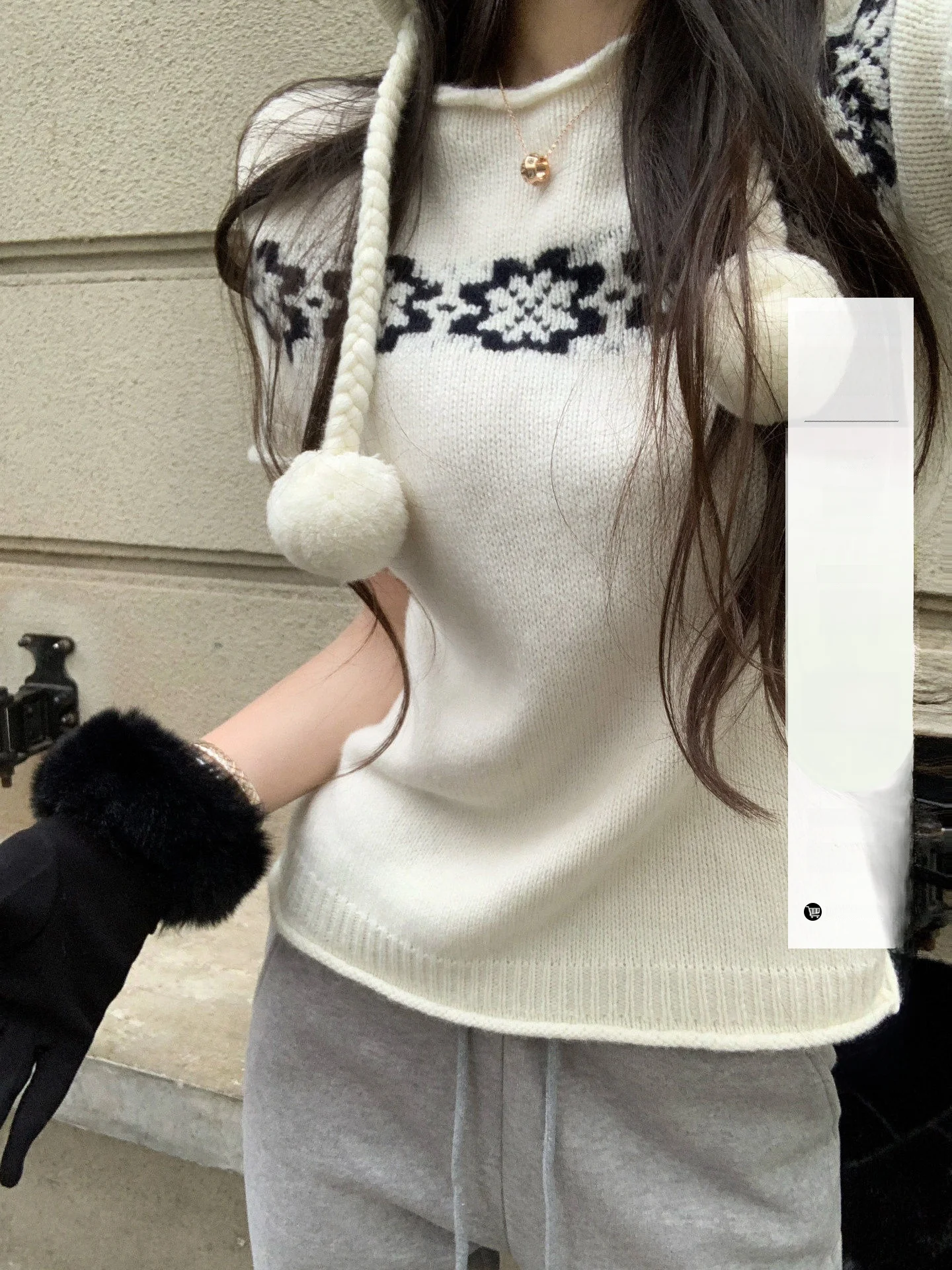 

OKMASHOP Fair Isle Wool Sweater Women's Slim Fit Overhead Knitted Shirt Short Sleeve Top Spring Season Commute Style