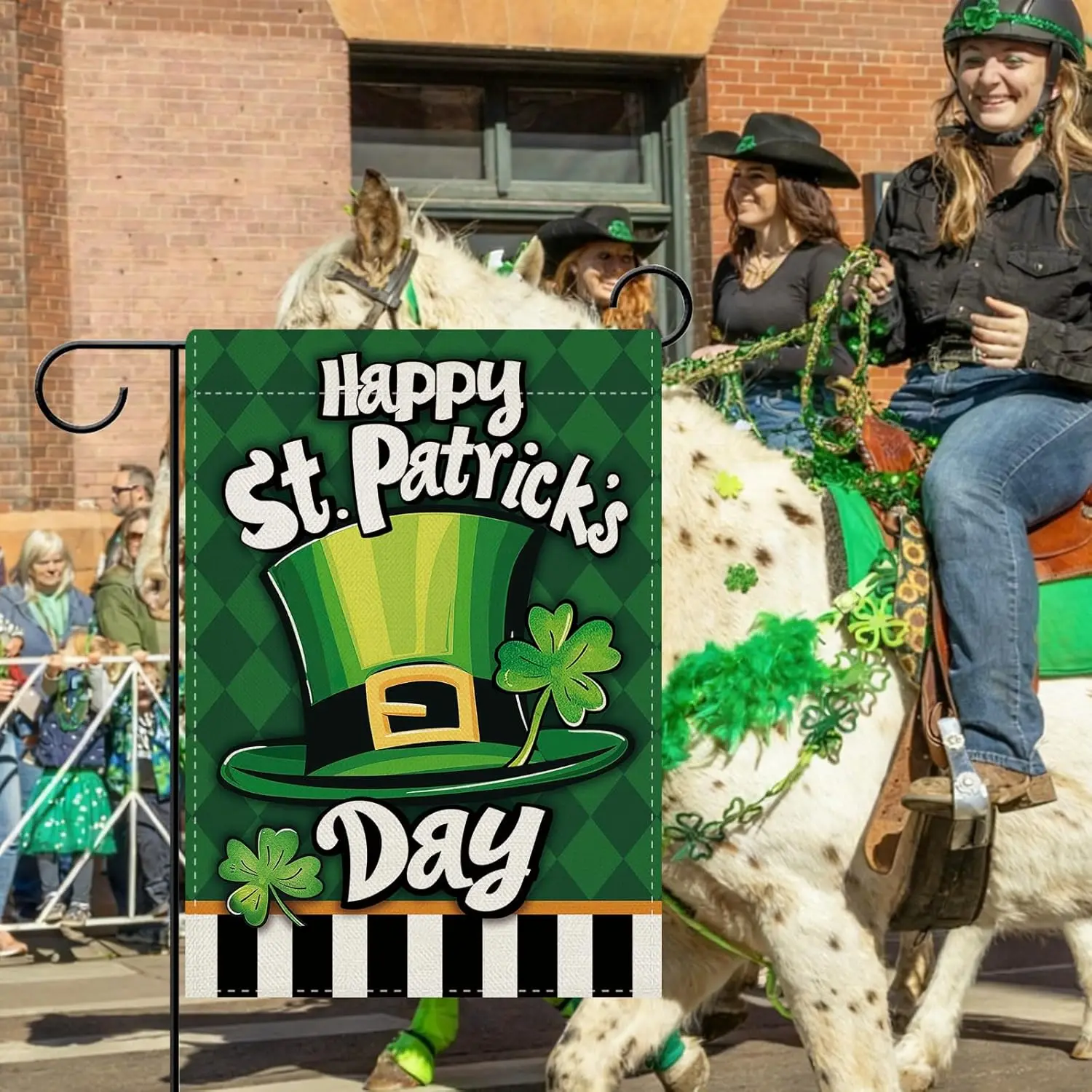 Dyrenson Happy St Patricks Day Top Hat Decorative Garden Flag, Piano Keyboard Lucky Shamrock Clover Yard Outside Home Decora WZZ