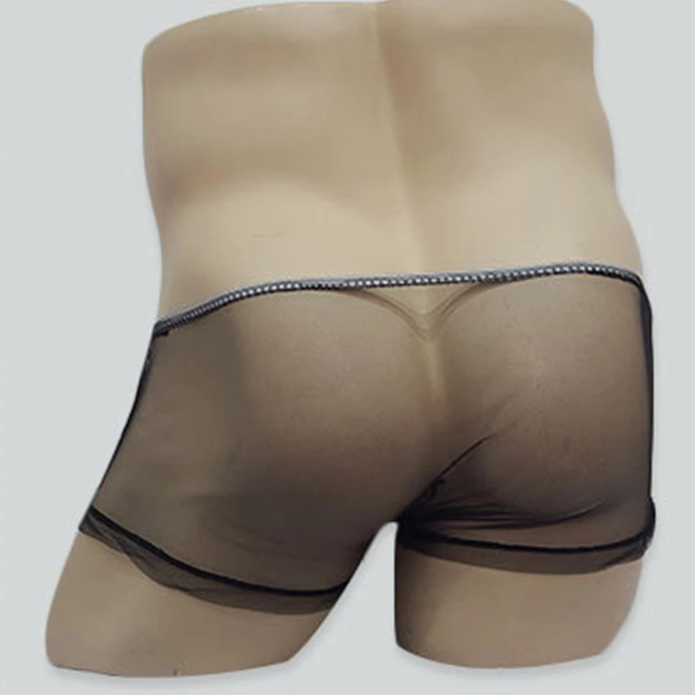 Ultra-thin Breathable Shorts Men Sexy See Through Tulle Mesh Underpant Low Rise Briefs Underwear Tranparent Panties