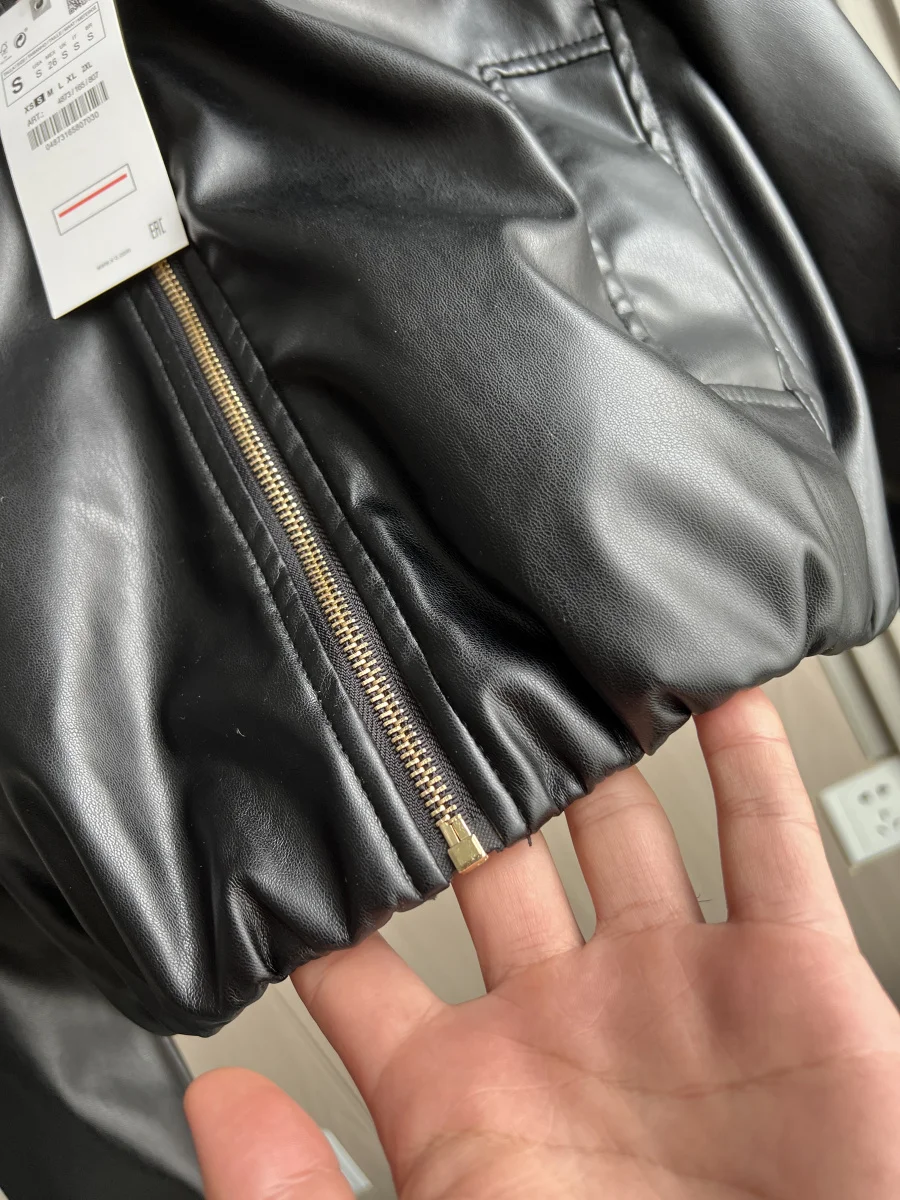 LIBIELIY خريف/شتاء جديد للمرأة نمط الشارع Y2k دراجة نارية موضة كم طويل الوقوف طوق سترة جلدية تقليد #3