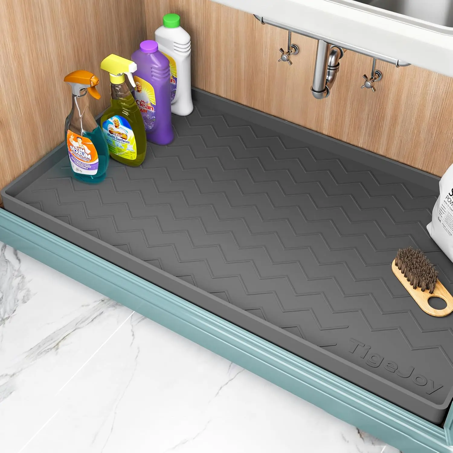 

Waterproof Under Sink Mat 22" x 19", Shelf Liner Protector in Kitchen and Bathroom, Silicone Cabinet Liners for Organizers and S