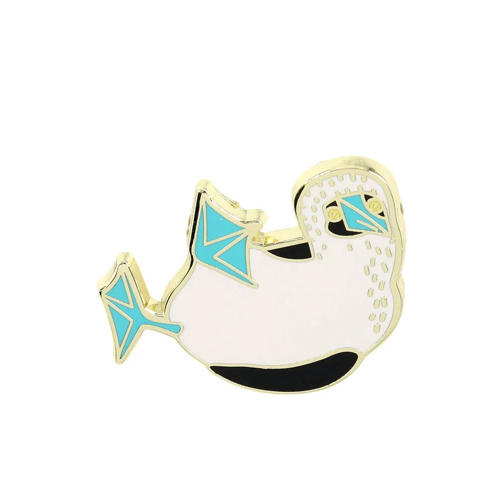 1PC Minimal Geometric Blue‑Footed Booby Enamel Pin, Fresh Island‑Style Bird Brooch, Nature‑Inspired Cute Jewelry Gift