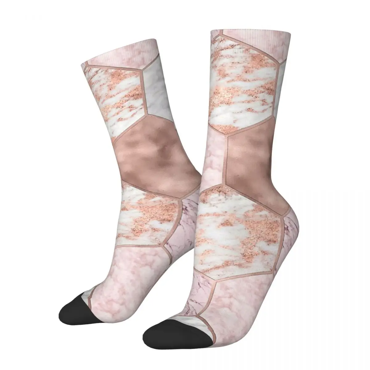 Hip Hop Retro Rose Gold Princess Marble Hexagons Crazy Men's Socks Unisex Design Art Harajuku Seamless Printed Crew Sock Gift