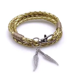 Fashion Leaf Feather Charm Leather Bracelet Men Vintage Handmade Braided Multilayer Rope Wrap Bracelets & Bangles Male Gift