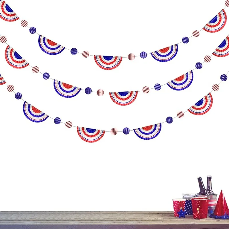 Red Blue White 4th July Circle Garlands Independence Day Stripe Banner Patriotic Party Decorations Memorial Day Flag Decorations