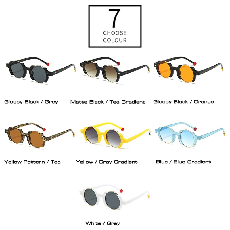 SO i EI Ins popularne modne okrągłe damskie okulary przeciwsłoneczne w stylu punkowym Retro nity mężczyźni modne żółte niebieskie okulary przeciwsłoneczne gradientowe odcienie UV400 — zdjęcie 6