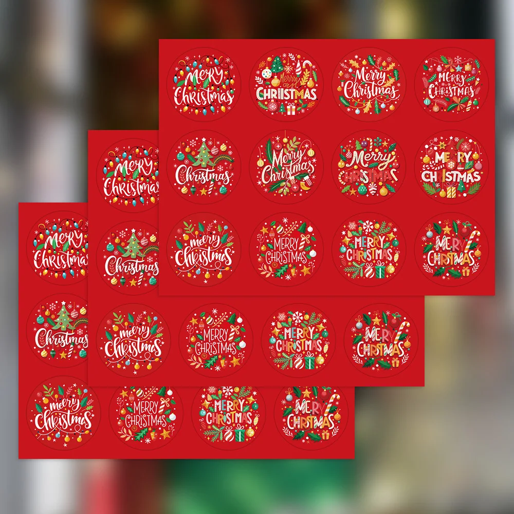 120pcs/set New Red Christmas Stickers 3.5cm Adhesive Xmas Decor Supplies with Christmas Elements for Envelope Candy Cookie Bag