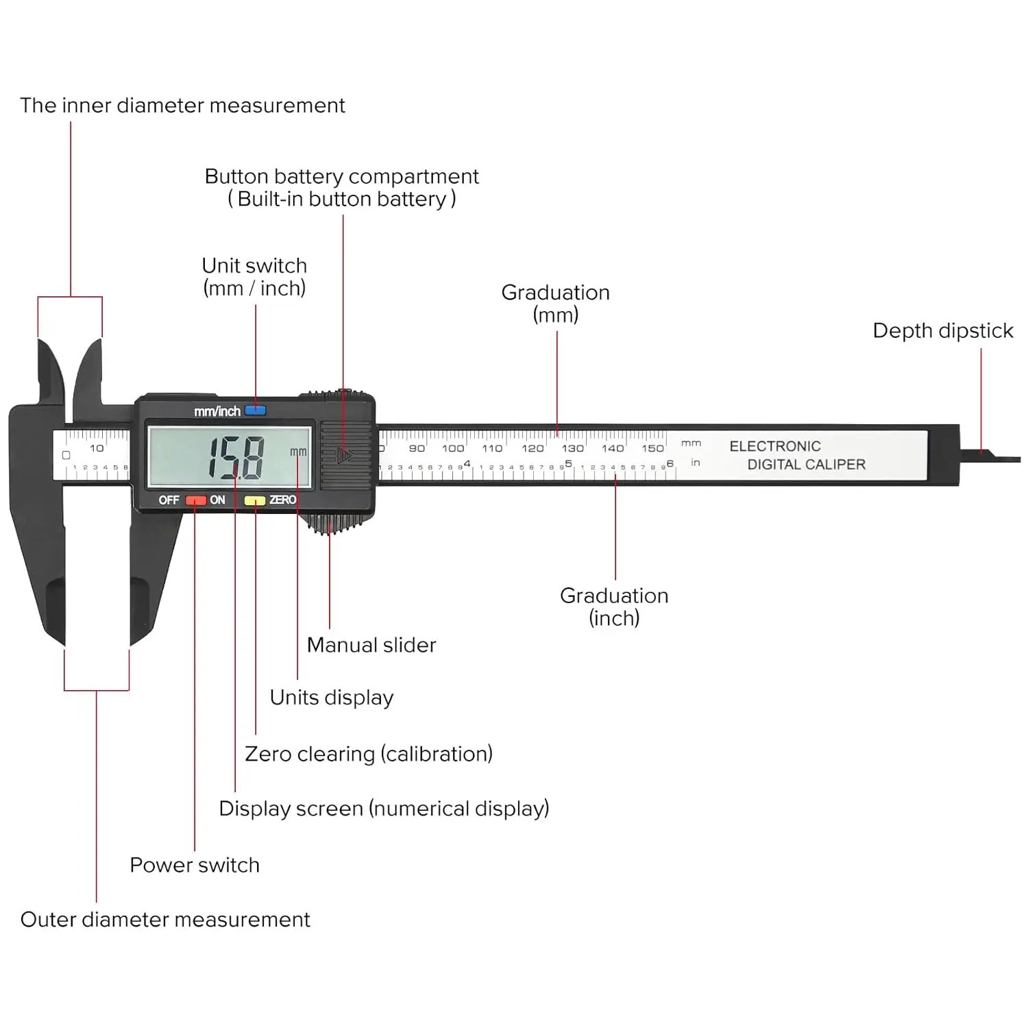 Digital Caliper Measuring Tool Electronic Vernier Caliper 100mm Calliper Micrometer Digital Ruler Gauge Instrument 0-150mm