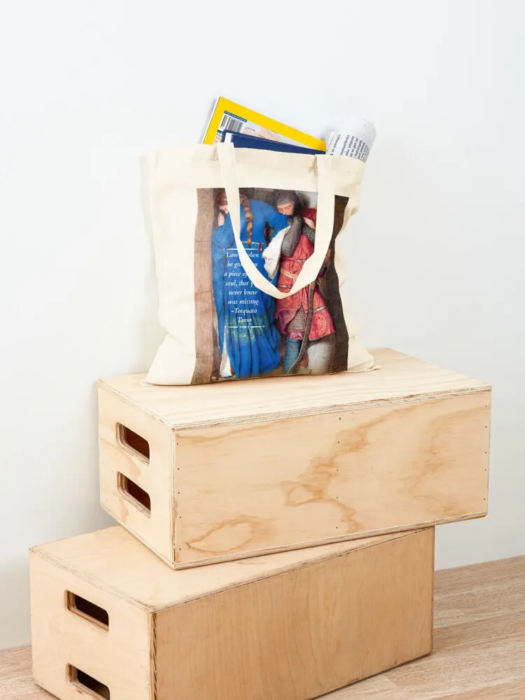 The Meeting On The Turret Stars Painting By Frederic William Burton, 1864. With Quote from Torquato Tasso. Tote Bag