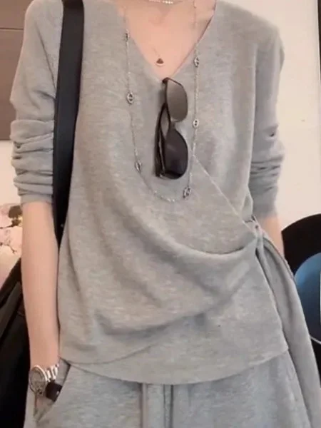 

Ladies Loose Long Sve Knitted Sweater Comfortable Sle Early Autumn High Quali Top Large Size Casual Faion Inner Wear