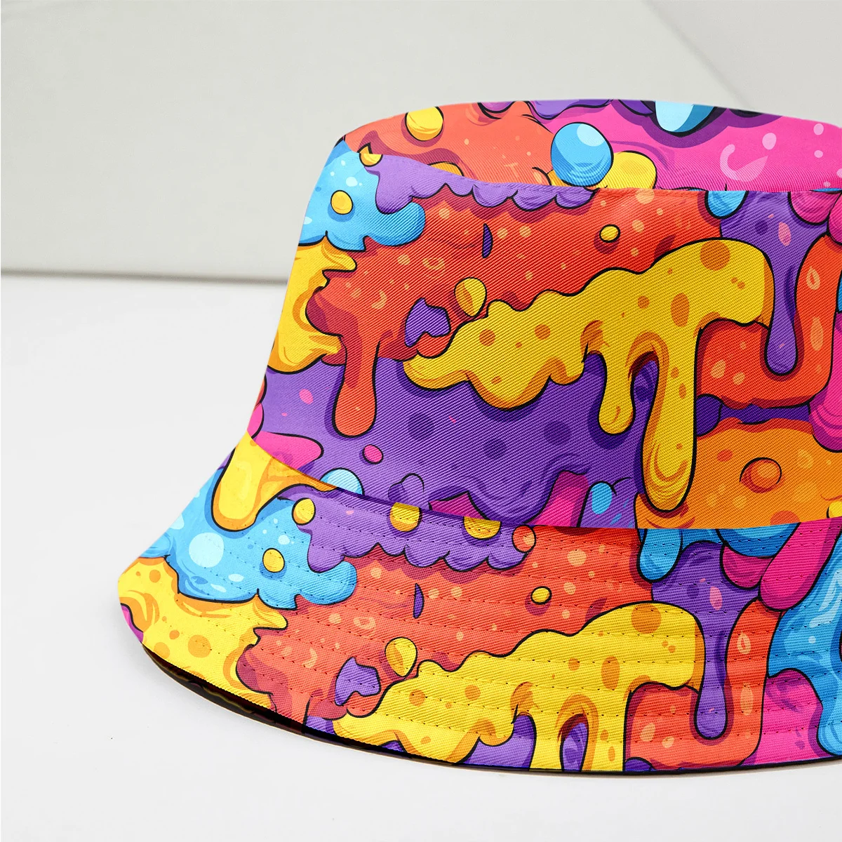 Colorful Melting Drip Paint Bucket Hat Rainbow Slime Ink Splash Fisherman Cap Trend Street Sun Hat for Men Women Summer