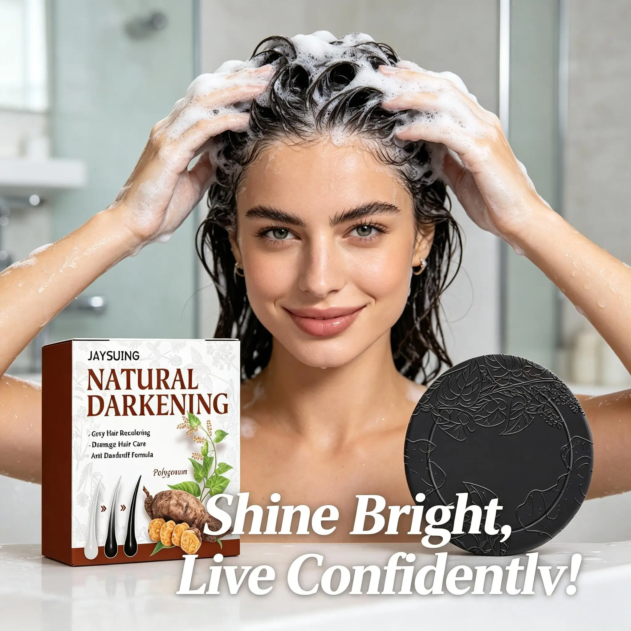 Black Hair Shampoo Soap White Covering Restore Black Glossy Improves Light Hairs Nourishing Improve Hair Quality Darkening Soap - view 2