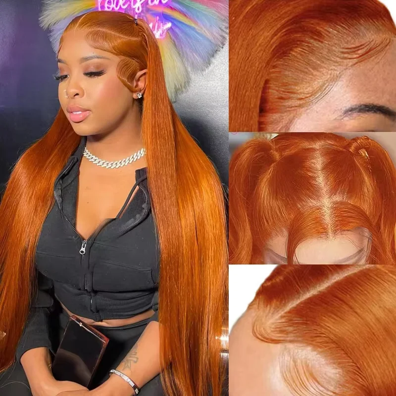 30 40 pulgadas 13x6 naranja jengibre HD encaje frontal pelucas de cabello humano de color 250 densidad hueso recto 13x4 peluca Frontal de encaje transparente