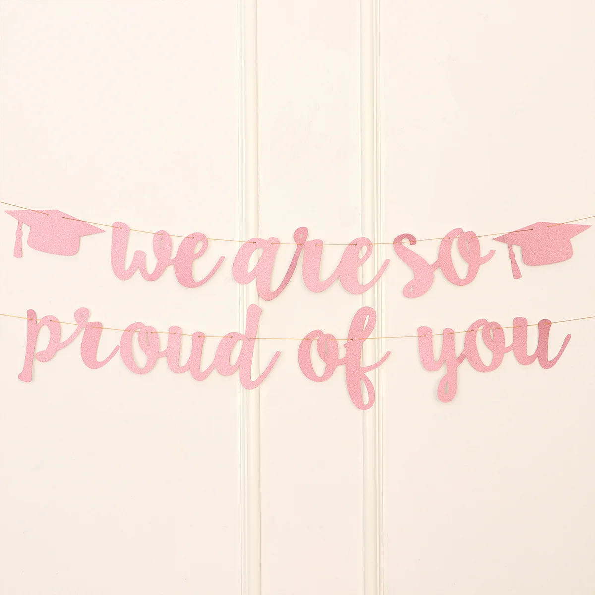 

2Pcs Graduation Banner Set Rose Gold Glitter Paper Letter Printing Hanging Garland Graduation Party Supplies Photo Props