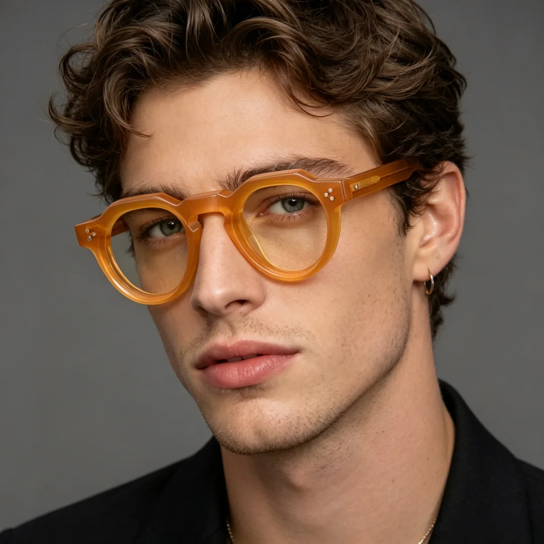 BETSION Retro Handmade Acetate Polygon Round Eyeglasses Frame Man Women 41mm Lens Width Optical Glasses For Prescription Lenses