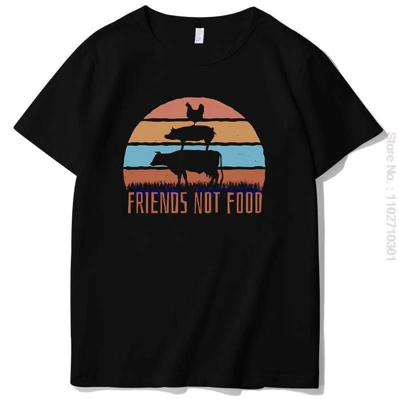 Vegetarian Animals Friends Not Food Vegan Graphic T Shirts Birthday Gift T-Shirt Cotton Short Sleeve T-Shirt Mens Print T Shirt