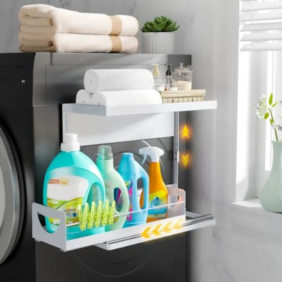 

Heavy-Duty Magnetic Shelf With Pull-Out Drawers for Washing Machines, Dryers and Fridge; Height-adjustable Magnetic Shelf, Idea