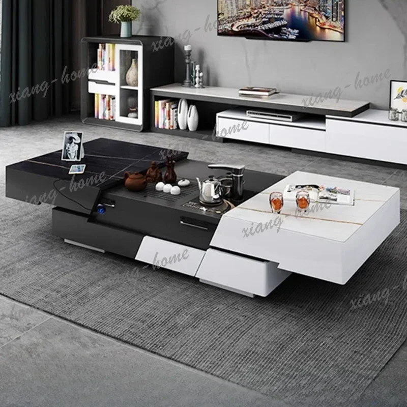 LJY rectangle black white coffee table Luxury Decor Design Telescoping Side Table Organizer Organizer Living Room Furniture