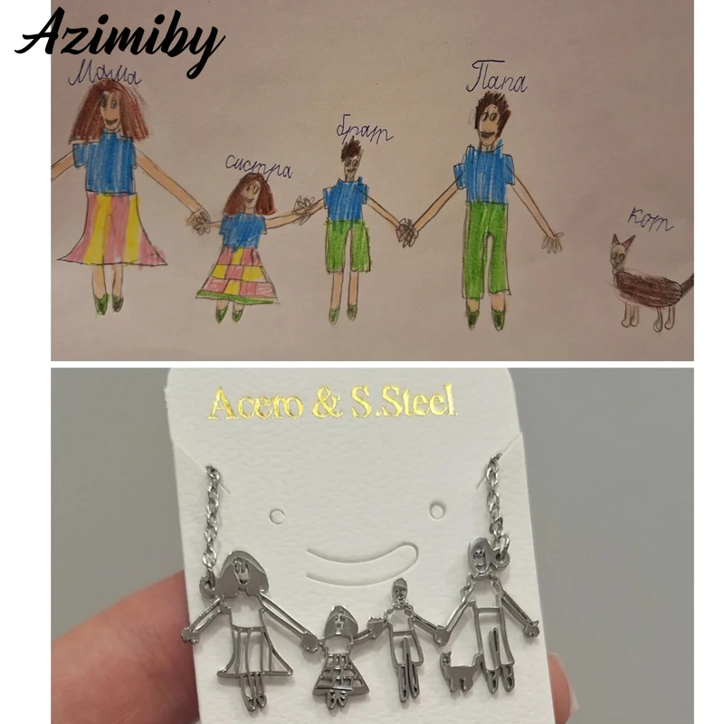 Azimiby Custom Logo Necklace Stainless Steel  Personalized Children Kids Art Painting Necklaces Commemorative Jewelry Gift