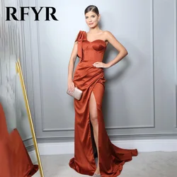 RFYR Burnt Orange Evening Dresses One Shoulder Party Dress Floor Lenght Satin Prom Gown Side Split Vestidos De Noche Customized