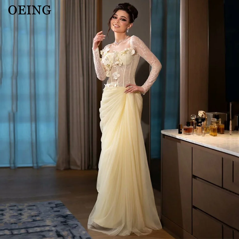

OEING Elegant Mermaid Prom Dress Square Collar Back Slit Appliques Floor-Length Evening Dress فساتين سهرة Customized