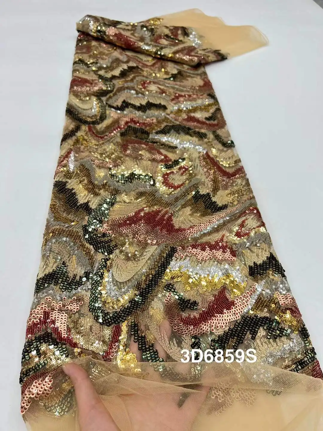 Tela de encaje con cuentas para novio, bordado francés de lujo de alta gama, con lentejuelas, 5 yardas, material de alta calidad para vestidos de fiesta