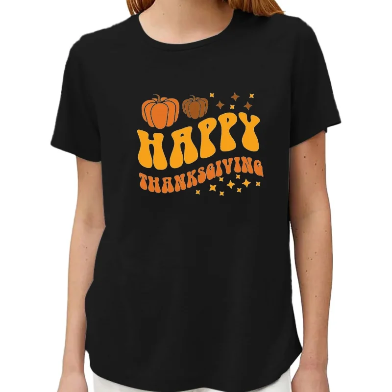 

Thanksgiving Women's Shirt Happy Pumpkin Family Clothing Pattern Printed T-shirt