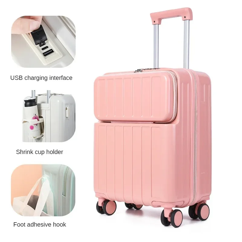 20 Boarding Box Front Opening Trolley Case Travel Suitcase Lightweight Rolling Luggage Large Capacity Trunk Unisex Student Box