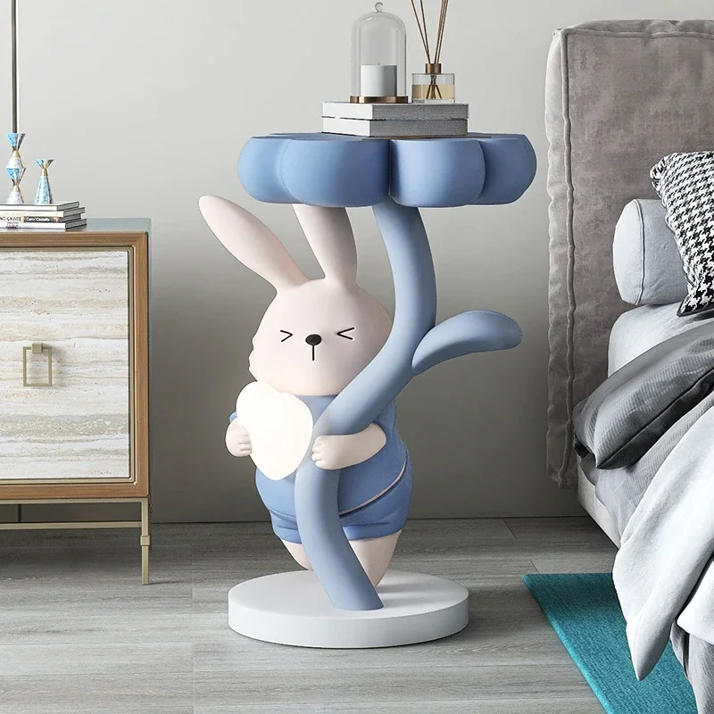 Home Decor Flower Shape Rabbit Statue Modern Living Room Decorative Cartoon Animal Side Table Bedroom Decoration Art Nightstand