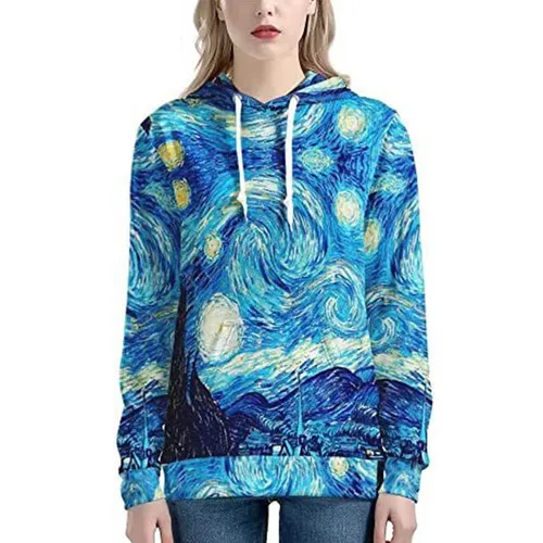 Imagen 2 del producto Sudaderas con capucha con estampado 3D de Van Gogh para mujer, ropa de calle a la moda, Jersey informal Y2k, Sudadera con capucha, ropa para mujer