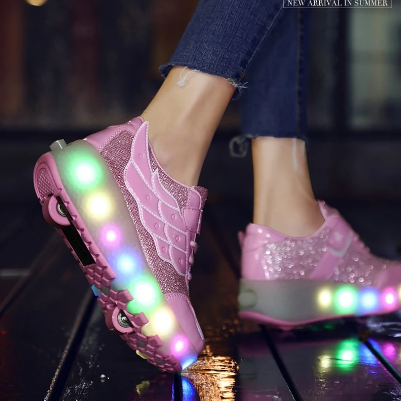 Fashion Outdoor Sports Roller Shoes  Led Light Deformation Parkour  Skates Children’S Luminous Glowing Youth Men Women Sneakers