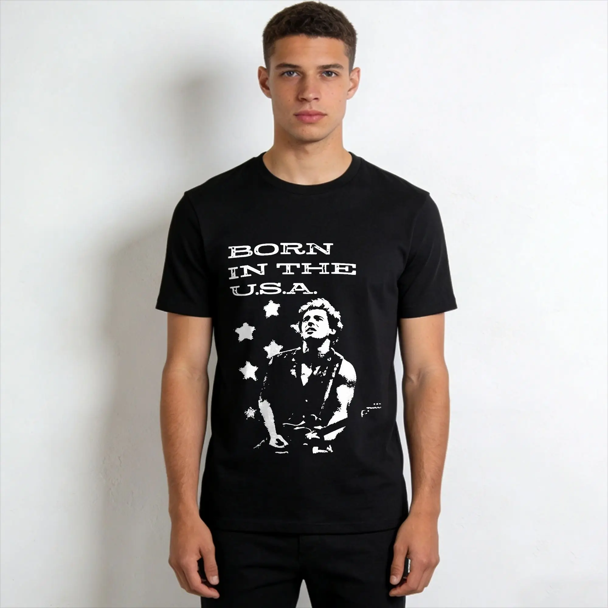 Bruce Springsteens Music T-Shirts Men  Vintage Pure Cotton Tee Shirt Round Collar Short Sleeve T Shirts Birthday Gift Clothes