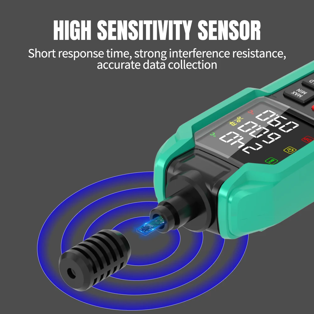 MASTFUYI เครื่องวัดอุณหภูมิและความชื้นดิจิตอลระดับมืออาชีพ วัดอุณหภูมิกระเปาะเปียก อุณหภูมิจุดน้ำค้าง ความชื้นแวดล้อม