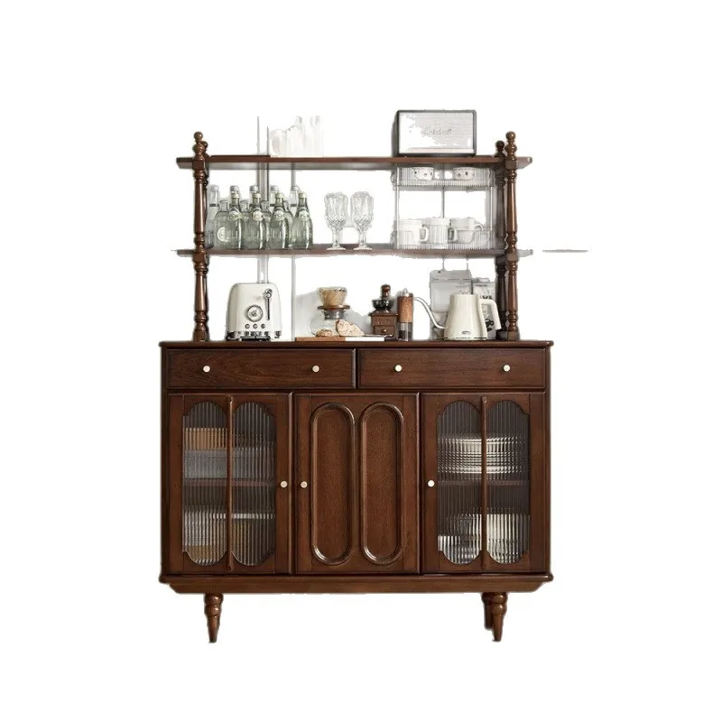 &Solid wood dining side cabinet French retro locker living room against the wall high side cabinet wine cabinet bookcase entranc